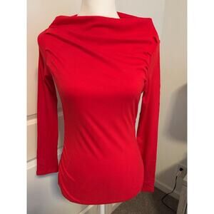 NWT Tarse Red Ribbed Cowl Neck Long Sleeve Ruched Side Top Casual Basic SZ S